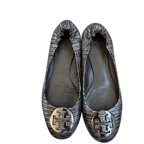 Tory Burch Slip-On Leather Lizard Print Reva Ballet Flats Womens Gray Size 8 - Picture 5 of 7